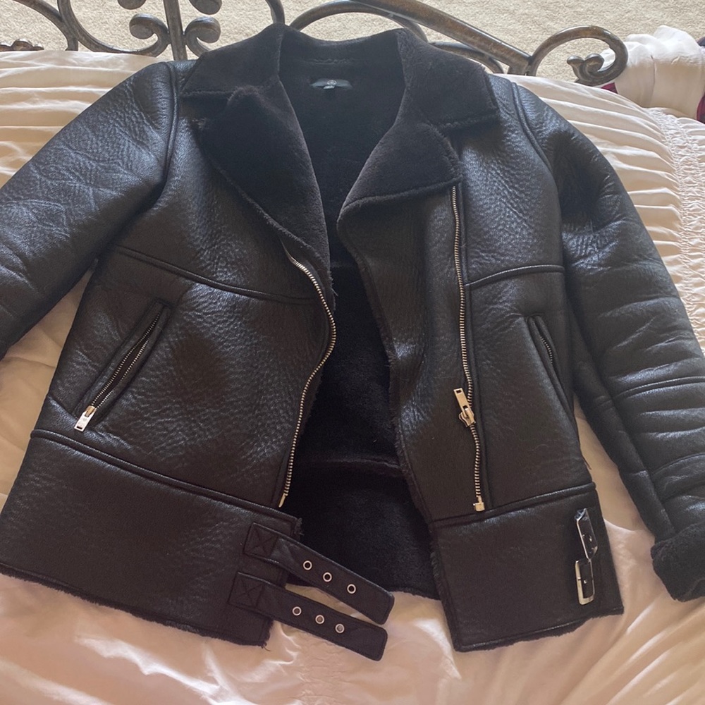 Misguided tall black aviator jacket